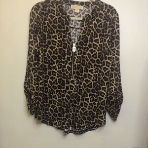 Michael Kors Animal Print Blouse - Black and Brown Medium